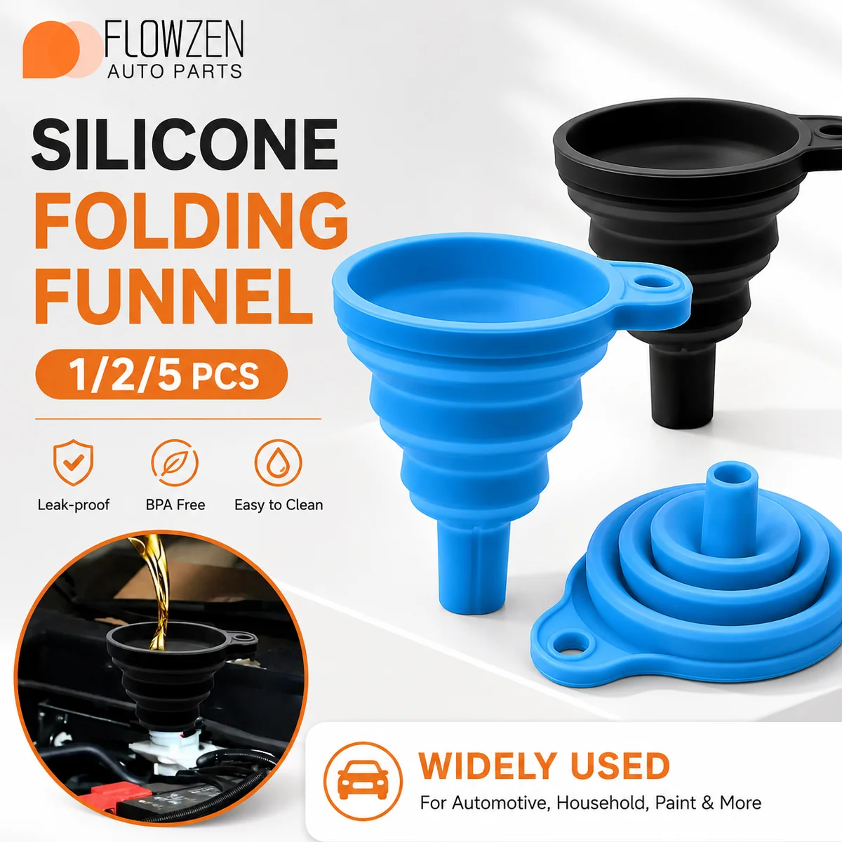 

1/2/5pcs Mini Portable Folding Funnel Silicone Material Fuel Funnel Black And Blue Optional Foldable Multifunctional Funnel