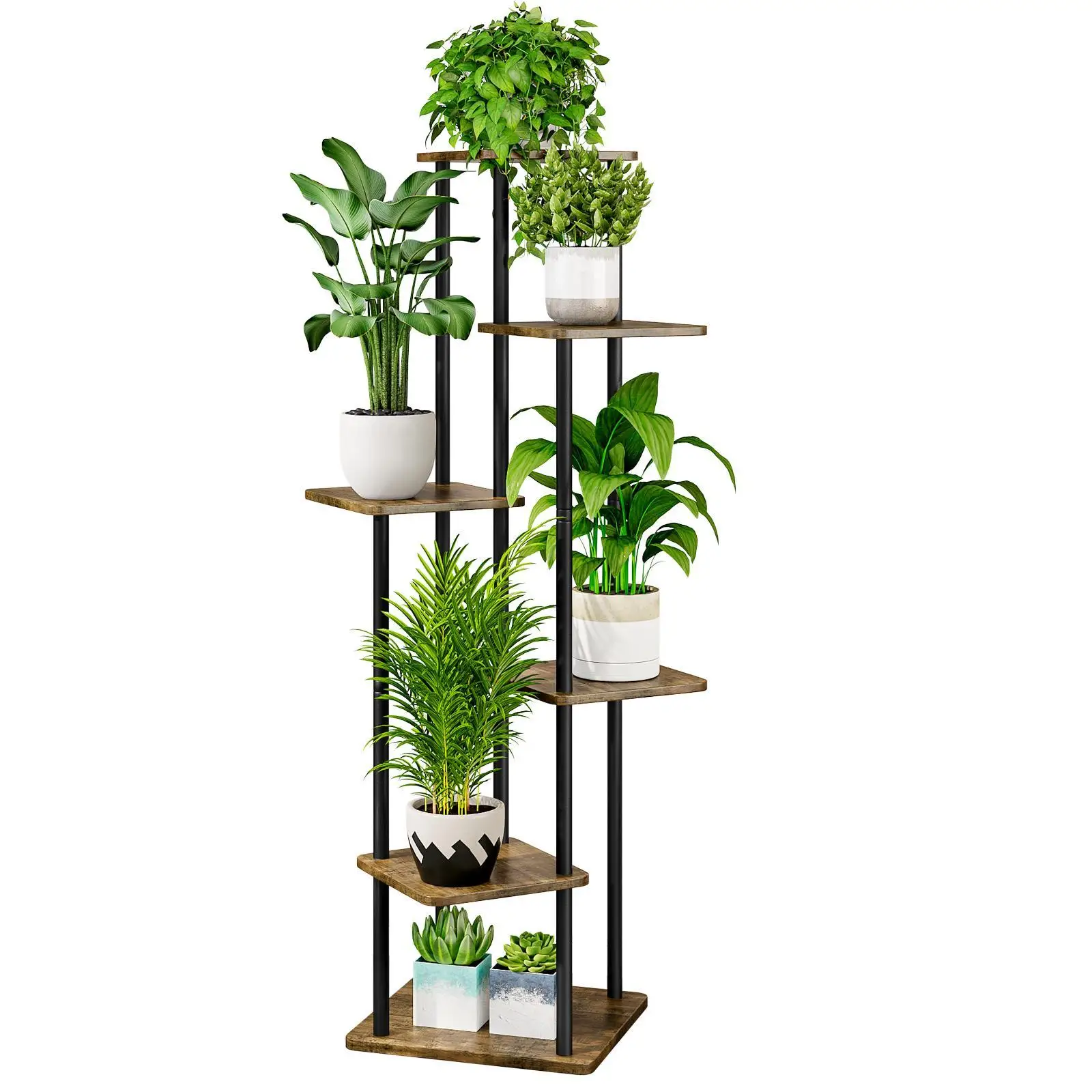 6 Tier Metal Plant Stand Indoor Outdoor Tall Corner Flower Shelf Pot Holder for Multiple Plants Multi-Level Planter Display Rack Organizer for Living Room Balcony Garden Patio