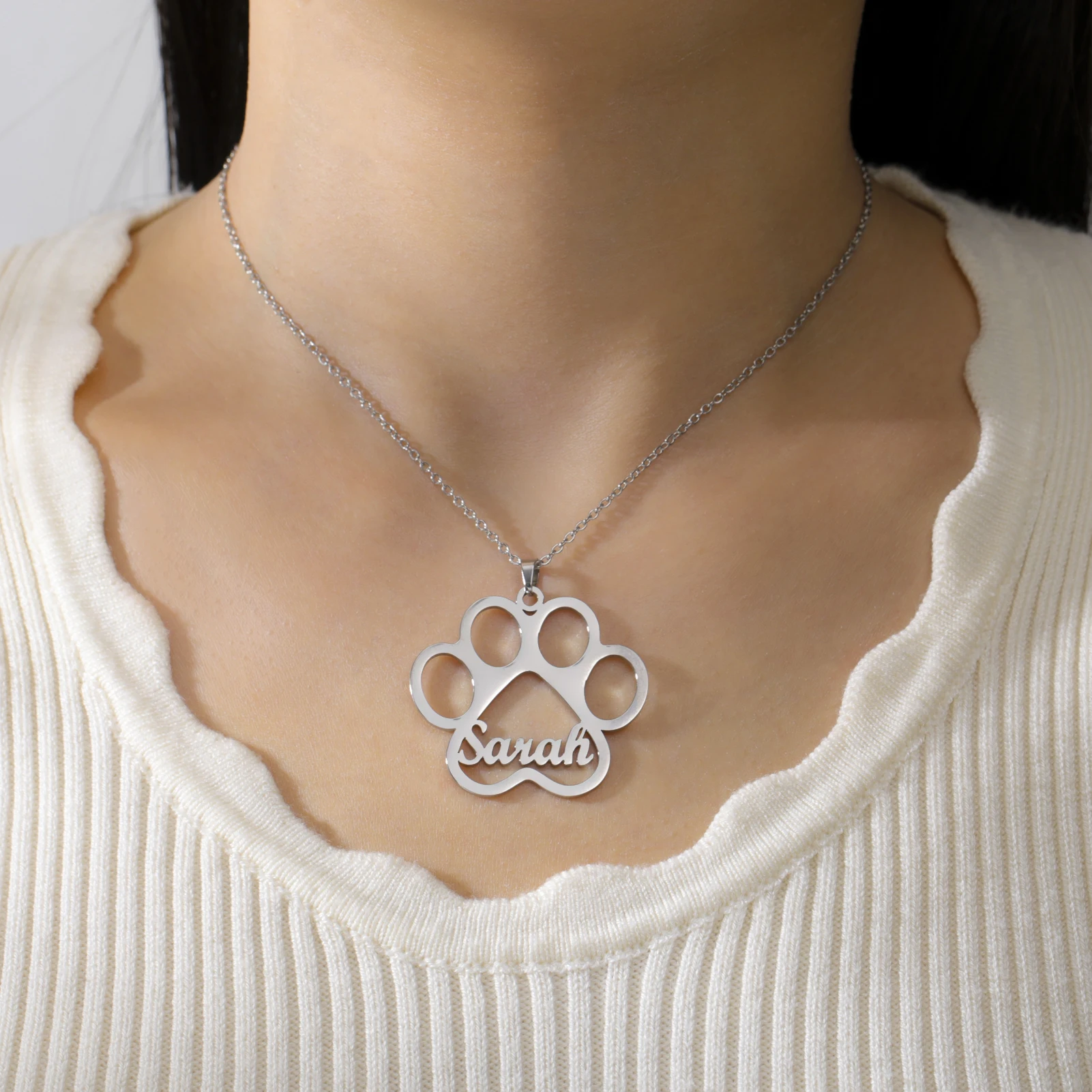 

Lemegeton Customized Name Necklace Dog Paw Pendant for Women Men Stainless Steel Jewelry Personalized Pet Lovers Birthday Gifts