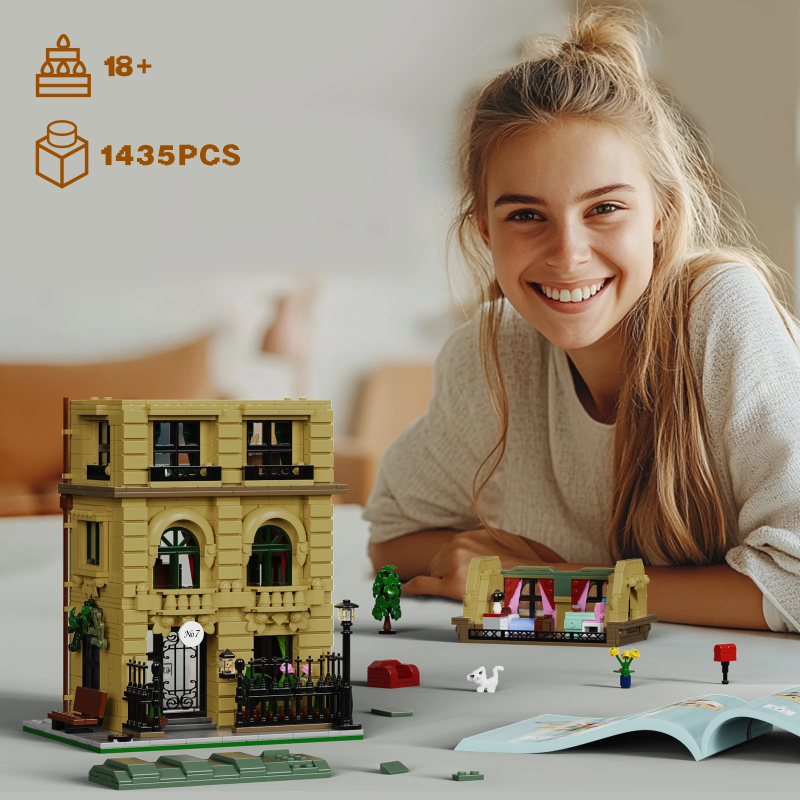 Sheffield-Juego de bloques de construcción de casa, niñera, vista a la calle, arquitectura Retro, modelo de ladrillos, juguetes, regalos de cumpleaños para niños y adultos