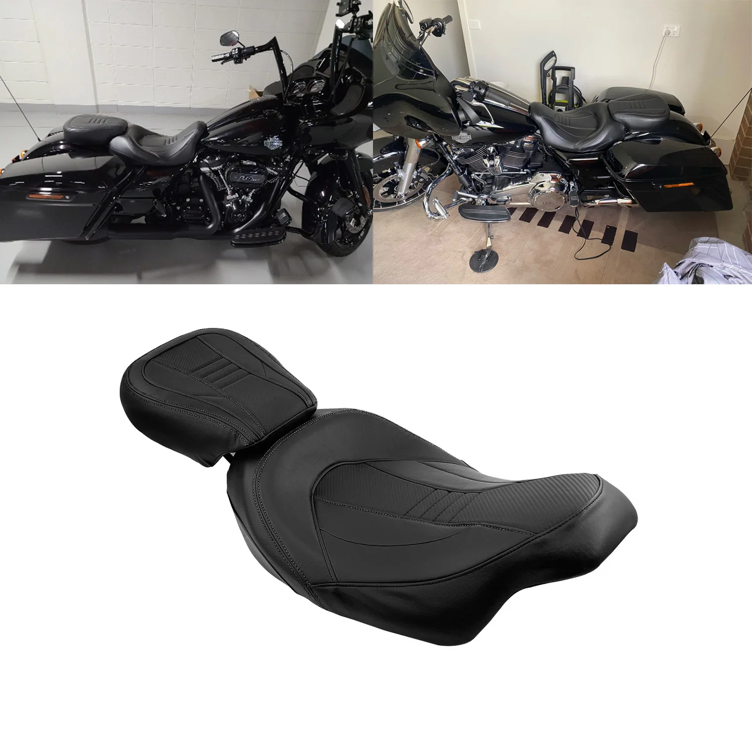 

Motorcycle Black Two Up Low-Profile Driver Passenger Pillion Seat For Harley Touring Street Electra Glide CVO Limited 2009-2021