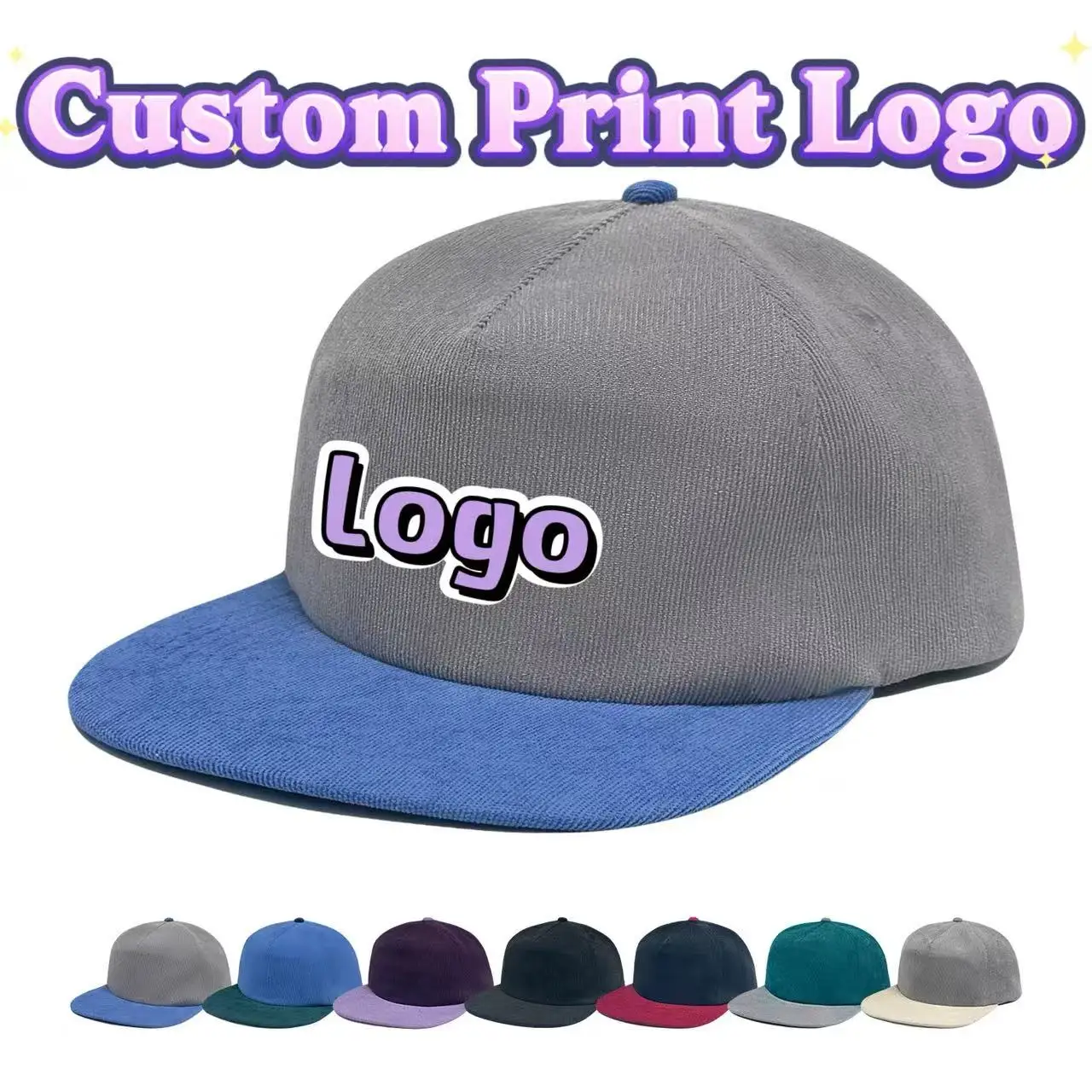 Customized Printed Logo Corduroy Color Blocked Flat Along Baseball Caps Men And Women Street Fashionable Hip-Hop Duck Tongue Hat