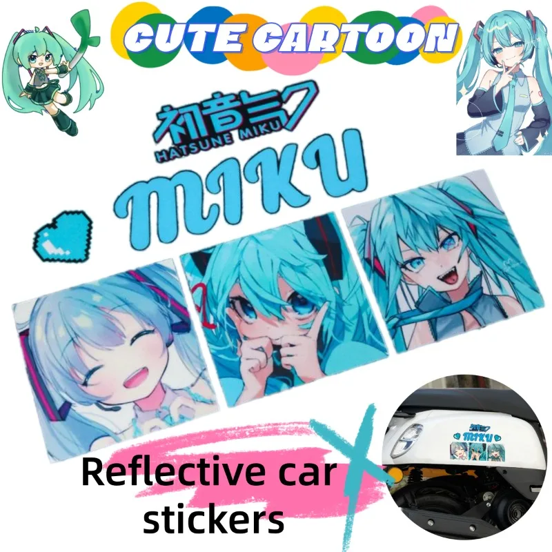 2026 New Creative Hatsune Miku Anime Reflective Stickers, Cute Decals for Car Rear Windshield, Electric Scooters & Helmets