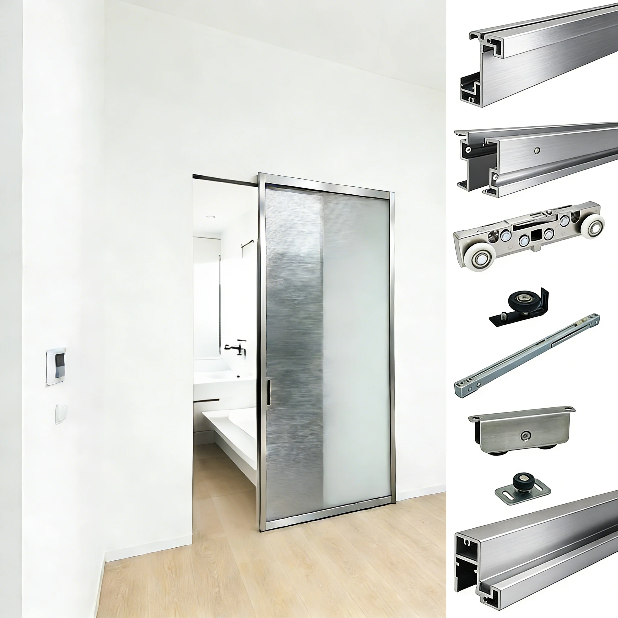 Magic Concealed Sliding Door Hardware Hidden Track Glass Mirror Sliding Door System Aluminum Hydraulic Trackless Ghost Door