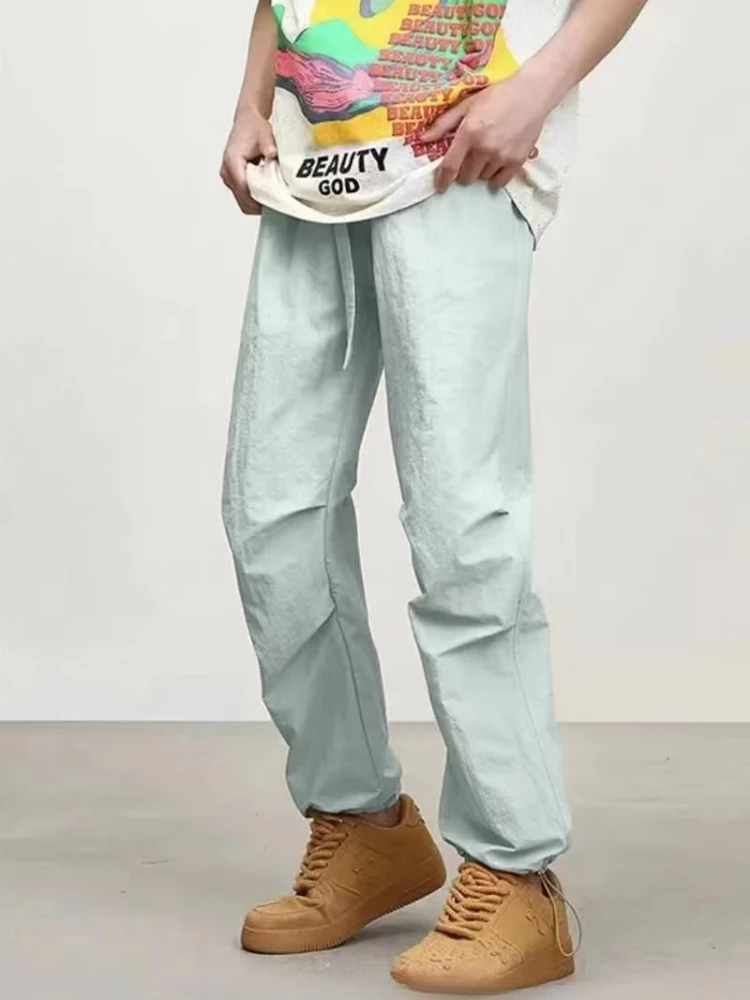

Pleated Casual Pants Men Thin Summer Breathable Korean Style Ankle Length Jogger Basic Straight Streetwear Mid Waist Tender Ins