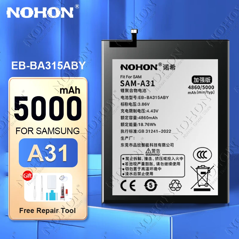 NOHON EB-BA315ABY Phone Battery for Samsung Galaxy A31 SM-A315F SM-A315G SM-A315N Batteries Lithium Polymer Bateria