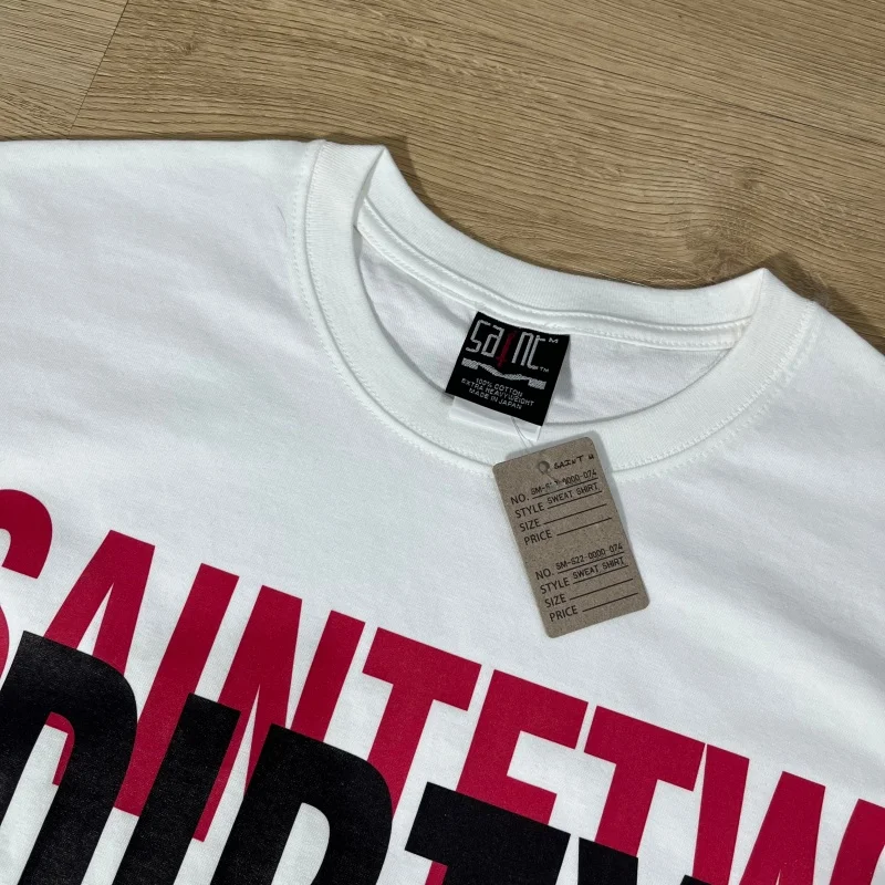 New Summer Men's/Women's Overlapping Letter Print White Loose-Fitting Casual Cotton Round-neck SAINT T-shirt