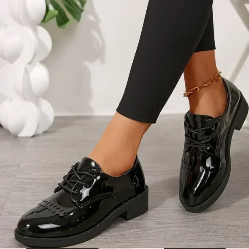 2024 Hot Sale Women's Shoes Lace Up Women's Pumps Autumn Round Toe Solid Chunky Heels Rubber Profession Work Women Pumps Zapatos image 4
