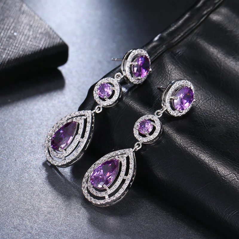 SUGO New Arrival Temperament Charming High Quality Purple Cubic Zirconia Earrings for Noble Ladies Women Shiny Dineer Jewelry