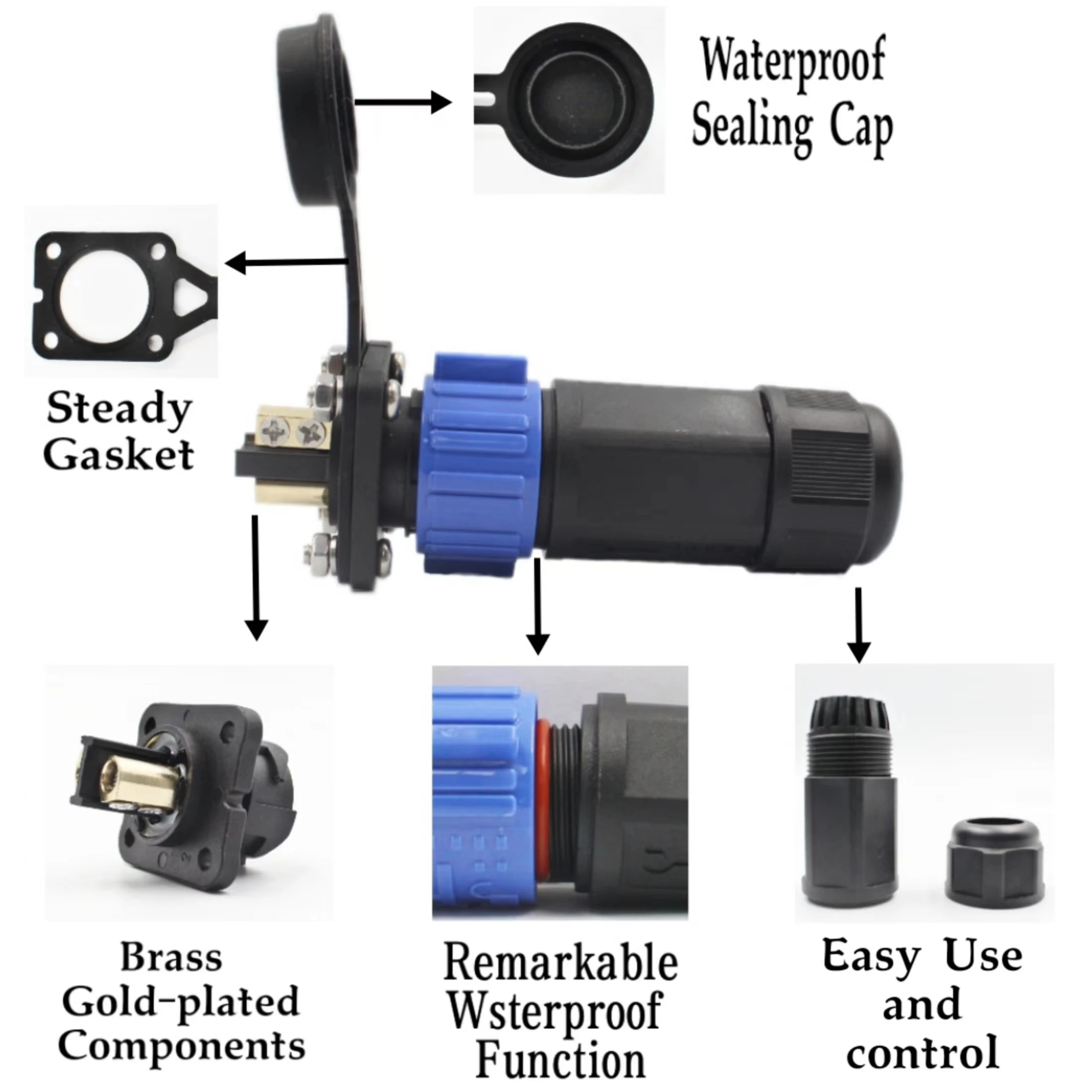 Jeu de prises de moteur de pêche à la traîne, prise de moteur de pêche à la traîne 12V 24V 36V 48V, connecteur d'alimentation cc étanche pour bateau marin