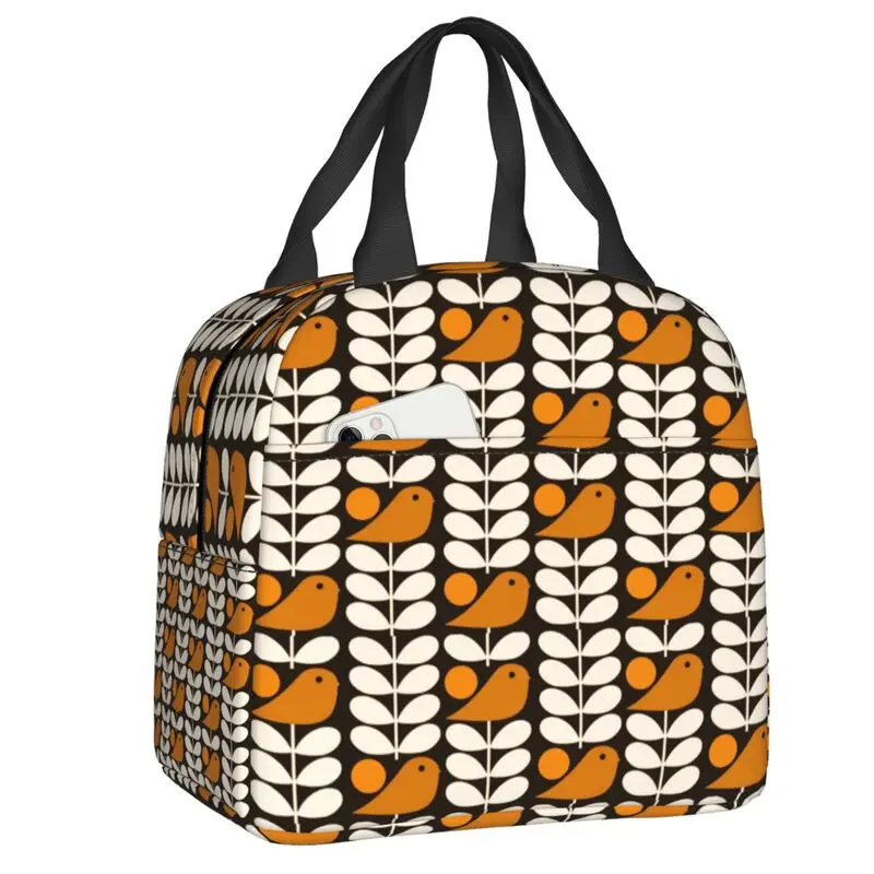 Multistem Birds Black White Orange Insulated Lunch Bag for Camping Travel Orla Kiely Scandi Resuable Cooler Thermal Lunch Box