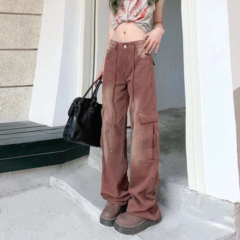 카고 팬츠 여성용 펑크 가을 폴리에스터 슬림 록 스터드 리벳 멋진 질감 독특한 개성 디테일 매칭 캐주얼