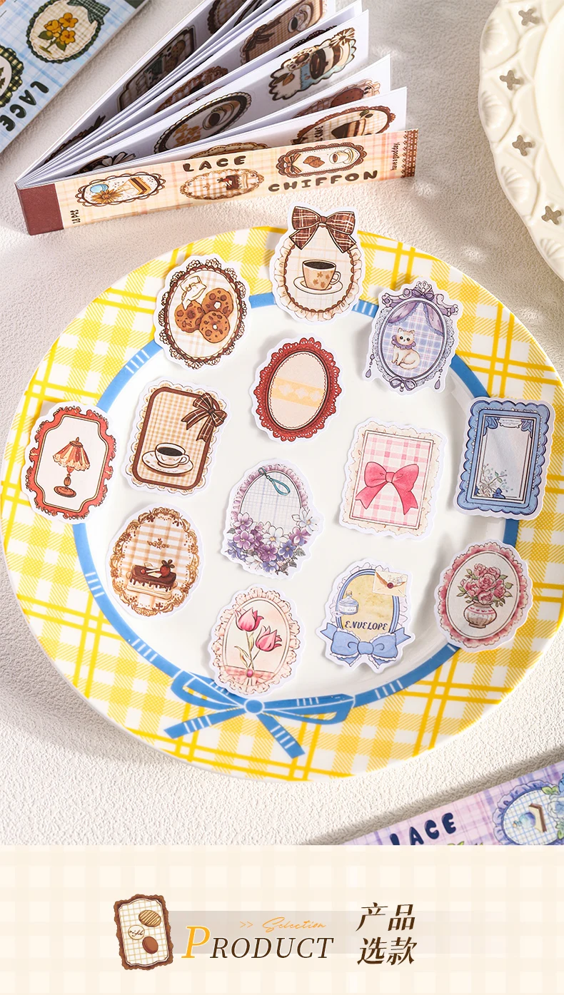 Journal GO 18pcs Lace Chiffon Stickers Vintage Scrapbooking Decorative Decals Planner Card Craft Making Retro Materials