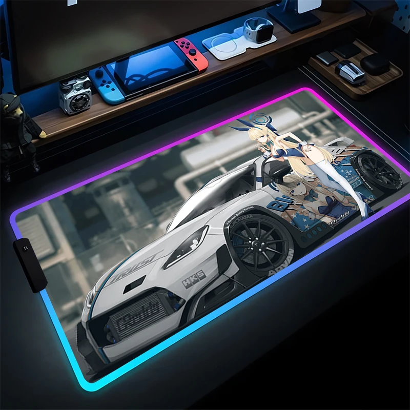

RGB Mouse Pad Office Computer Blue Archive Asuma Toki Desk Mat PC Gaming Accessories Mousepad LED Laptop Anime Girl Keyboard Pad