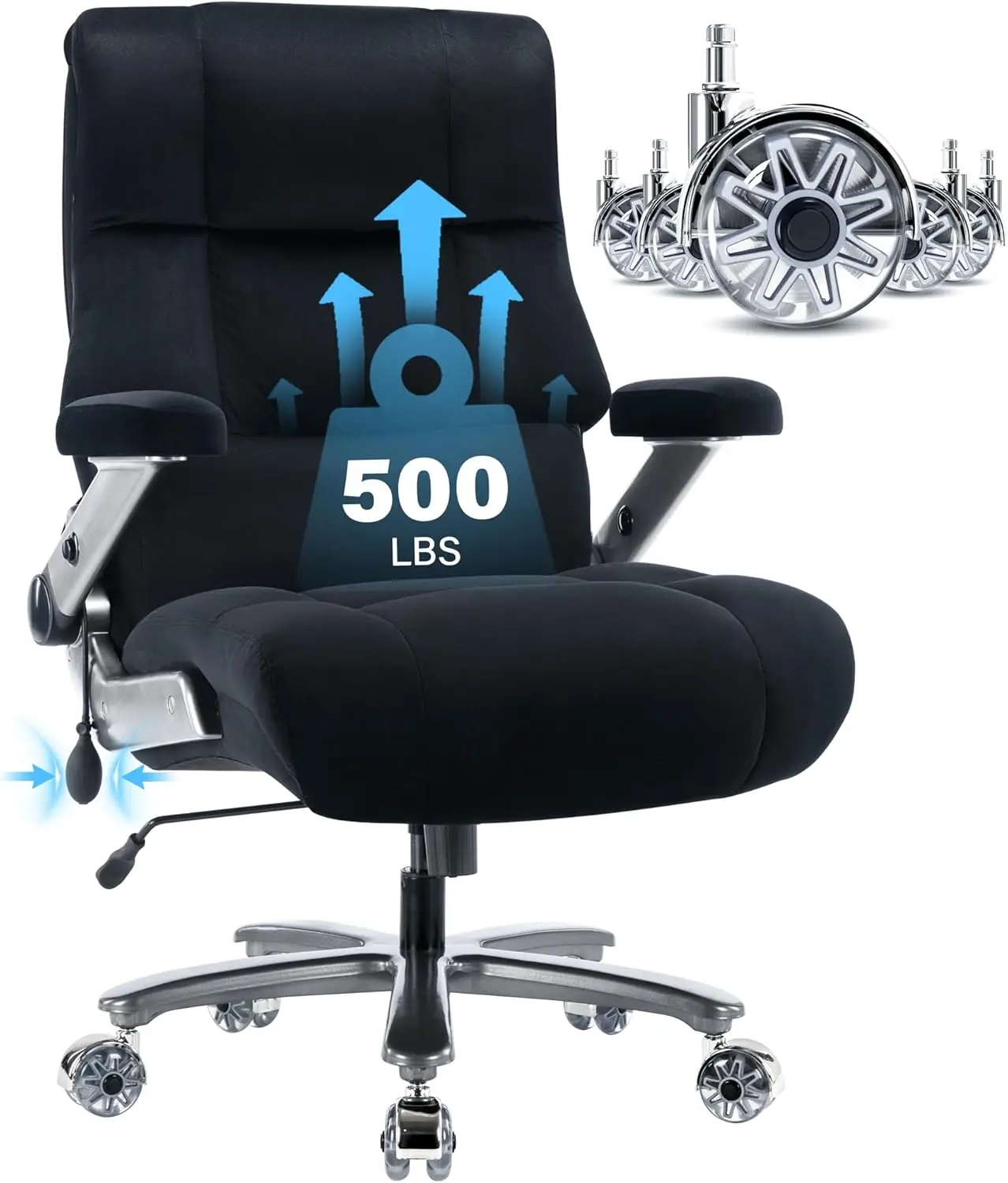 Silla de oficina grande y alta de 500 libras, silla de escritorio ejecutiva con soporte lumbar ajustable, brazos abatibles 3D, ruedas silenciosas de alta resistencia M