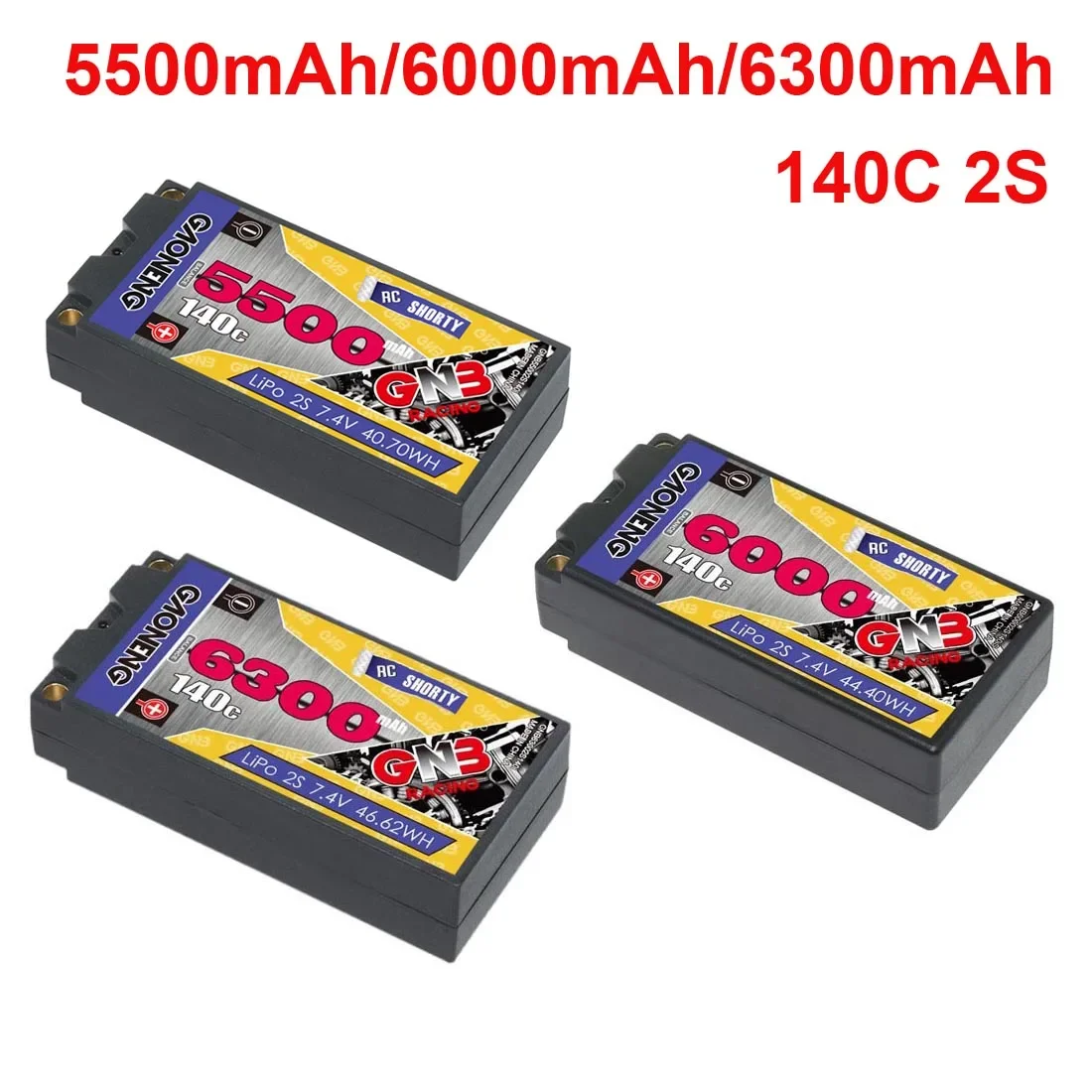 GAONENG GNB 5500mAh/6300mAh 2S 7.4V 140C/280C Hardcase SHORTY LiPo Battery 5.0mm Bullet T/XT60 Connector For RC Car Race Boat