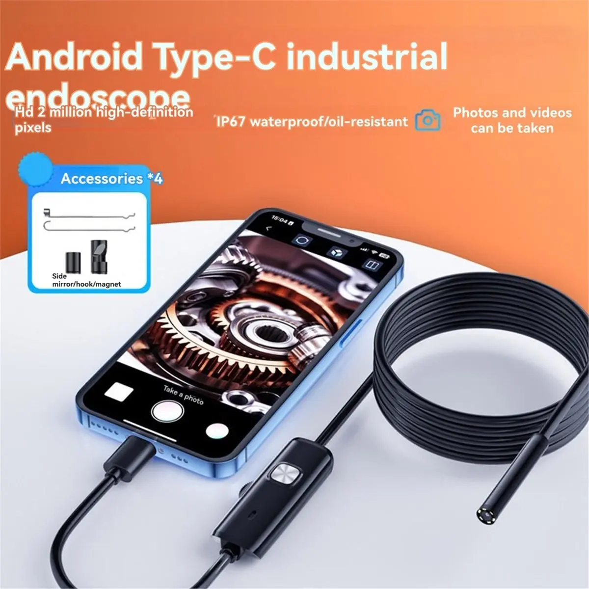 Punctual- TYPE-C Endoscope OTG 7.0mm Borescope Inspection Camera IP67 Waterproof with 6 LED Lights for Android Check Car Engine