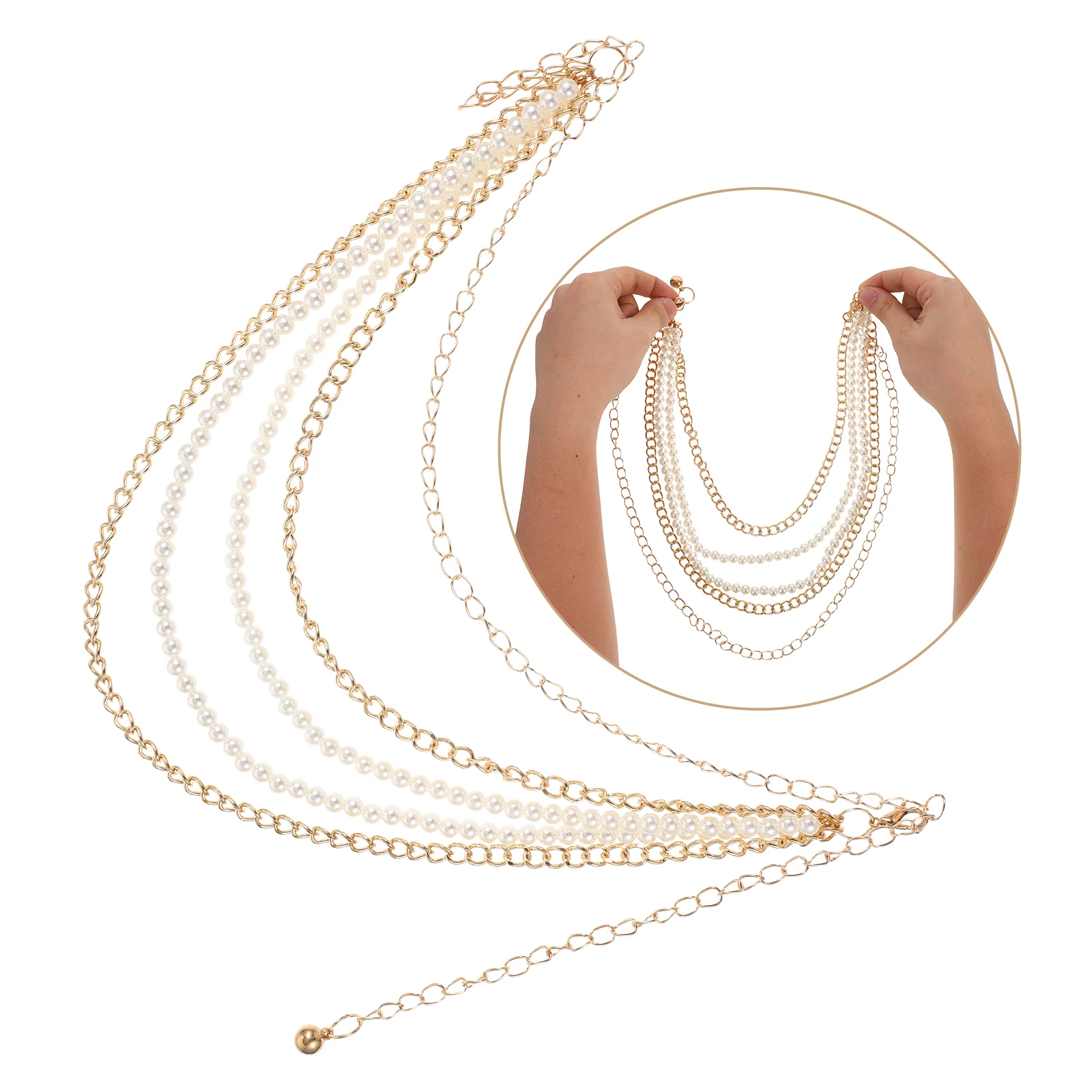 

Pearl Metal Waist Chain Belly Belt Chains for Women Dress Dressy Belts Vintage Miss