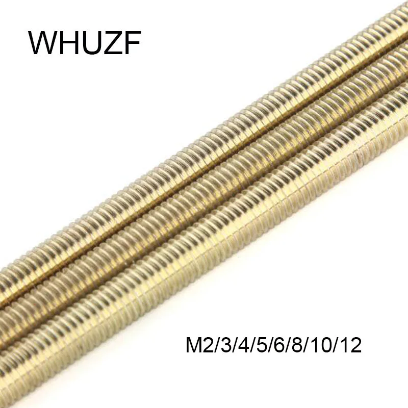 WHUZF Brass Thread Rod M2 M2.5 M3 M4 M5 M6 M8 M10 M12 M14 M16 Length 250mm Long Brass Metric Bolt Full Thread Shaft Rod Bar Stud