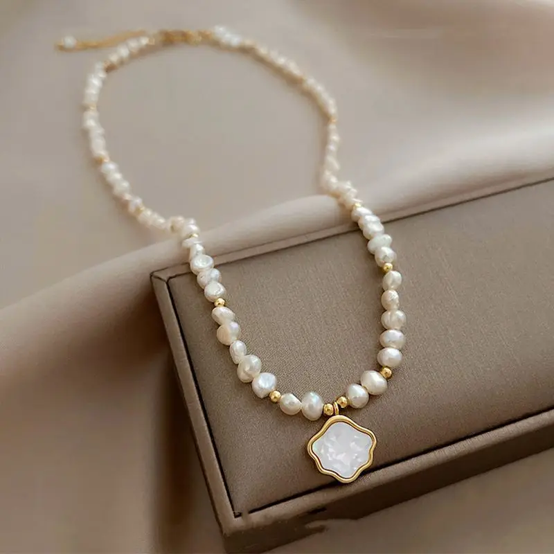 Ожерелье из пресноводного жемчуга в стиле барокко, элегантный темперамент, интернет-знаменитость, простая цепочка на шею в форме пресноводного ракушки с облаком