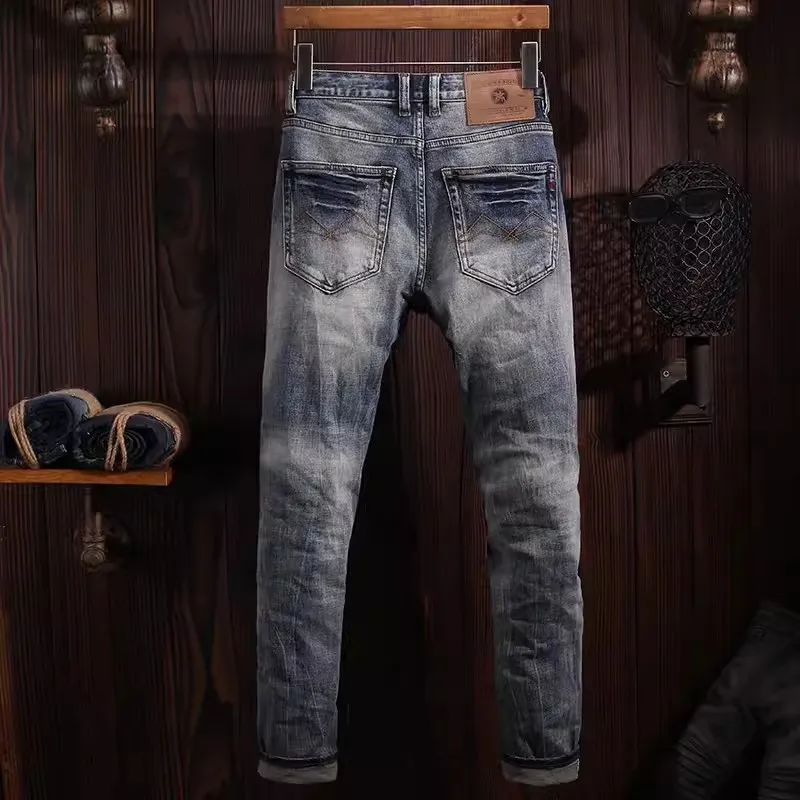 مصمم أزياء جديدة الجينز غسلها الأزرق غسلها الحنين تمتد سليم صالح الرجعية الجينز الهيب هوب الرجعية مستقيم الساق السراويل hombre #3
