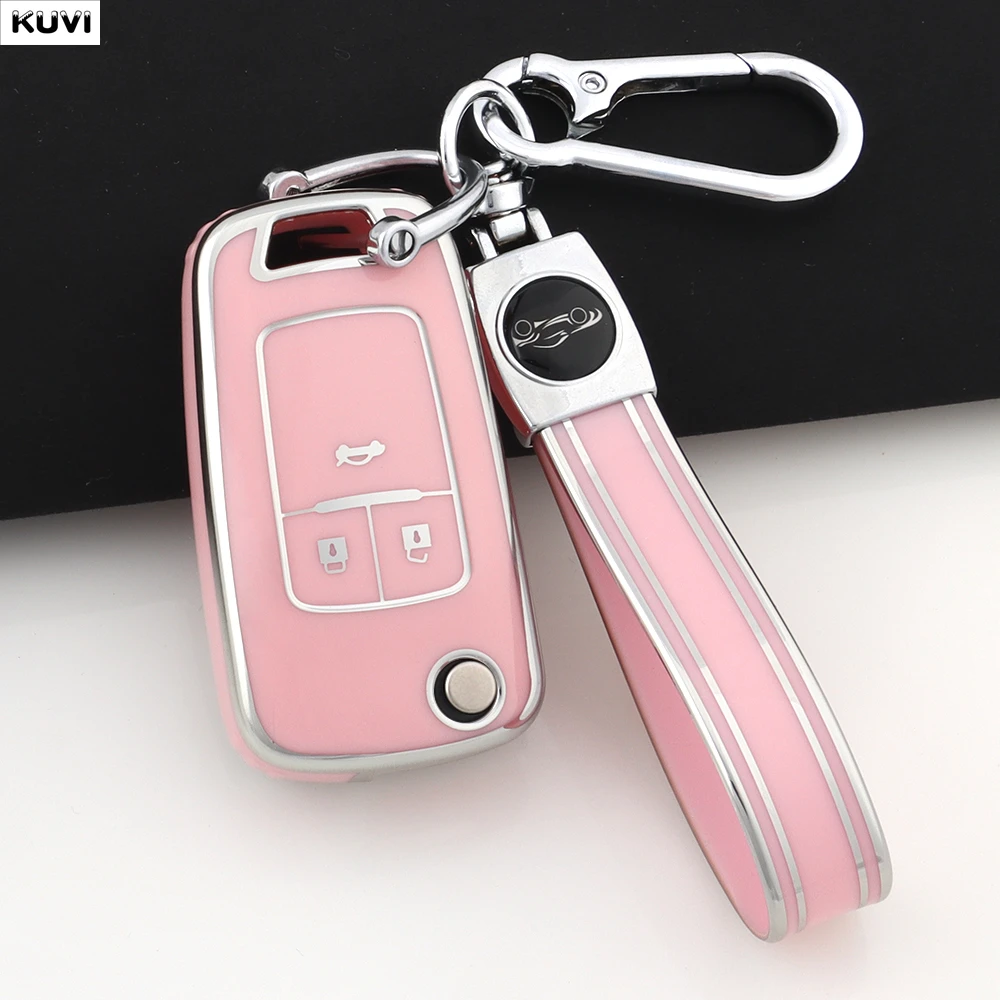 Funda para llave de coche de 3 botones de TPU rosa, llavero Fob para Chevrolet Cruze Aveo Camaro Epica Lova Sail Spark Opel Astra Corsa