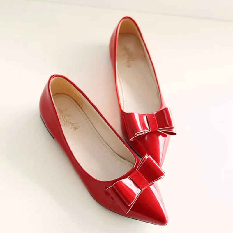 Fashion Loafer Shoes Woman Flats Spring Autumn Female Ballet Shoes Pointed Toe Solid Red Beige Casual Flat Shoes Large Size 48