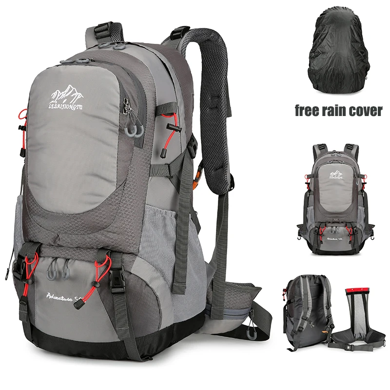50L حقيبة السفر مع غطاء للمطر في الهواء الطلق تسلق التخييم مقاوم للماء المشي لمسافات طويلة الرحلات حقيبة الرجال Daypack تنفس BackSupport