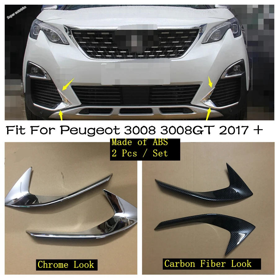 Chrome / Carbon Fiber Look Front Fog Lights Lamps Eyebrow Strip Cover Trim For Peugeot 3008 5008 GT 2017 - 2020 Car Accessories