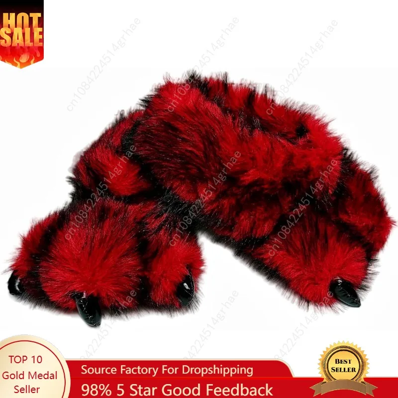 

Fluffy Monster Claw Slippers for Men Women, Plush Faux Fur Home Indoor Slippers, Winter Warm House Shoes, Funny Dinosaur Paws Co