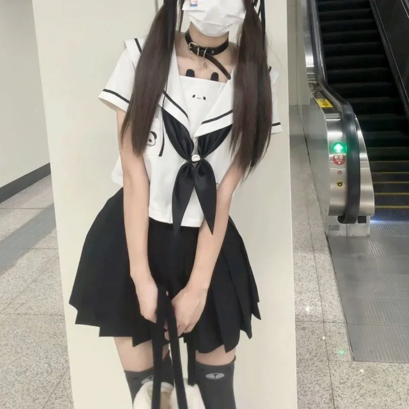 베어 미디 드레스 세트 백팩 사이드 클립 종아리 양말 10벌 스위트 Y2K 로리타 드레스 네이비 유니폼 스카프 A라인 드레스 박스 신상품