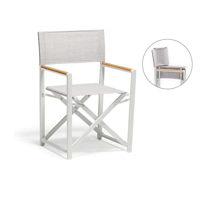 Outdoor Aluminum Foldable Balcony Chair With Armrests Leisure Plastic-wood Teslin Chair Back Portable Director Chair