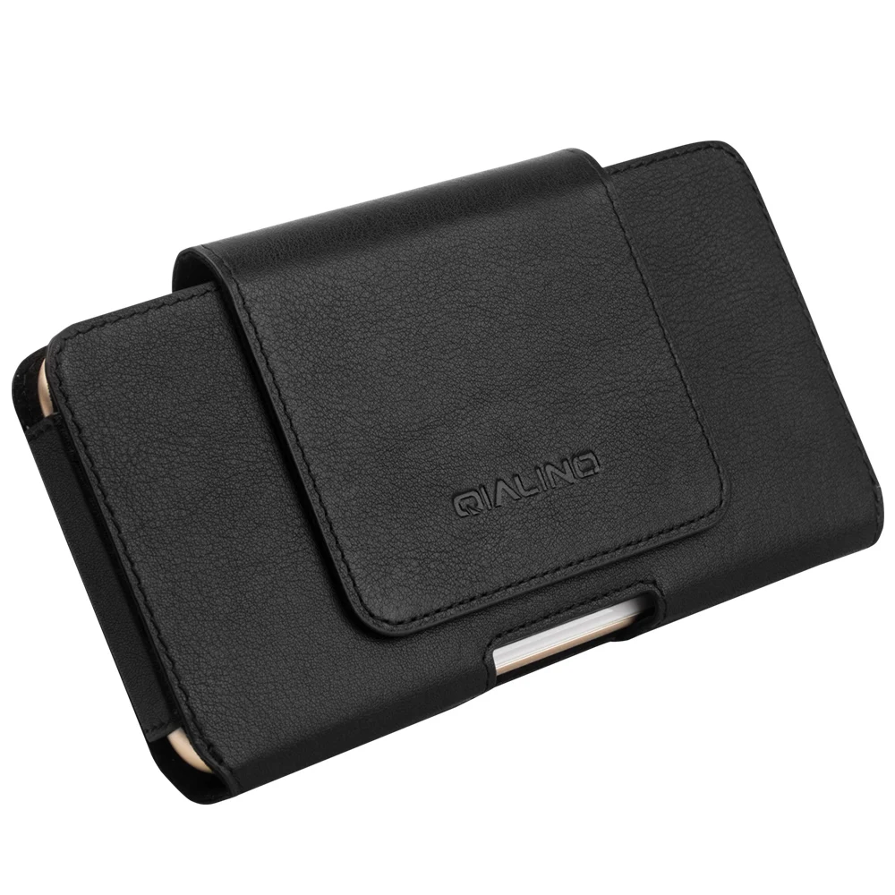 QIALINO Étui en cuir de vachette véritable pour iPhone 7 Plus, Taille : 16 x 9 x 1,4 cm - Noir
