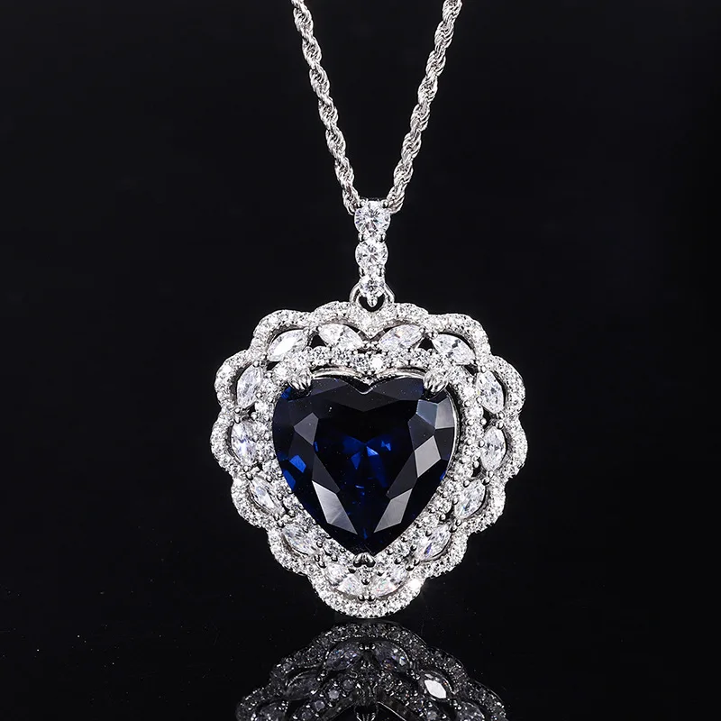 New fashion trend S925 silver inlaid 5A zircon ladies personality color treasure full diamond inlaid pendant heart shape