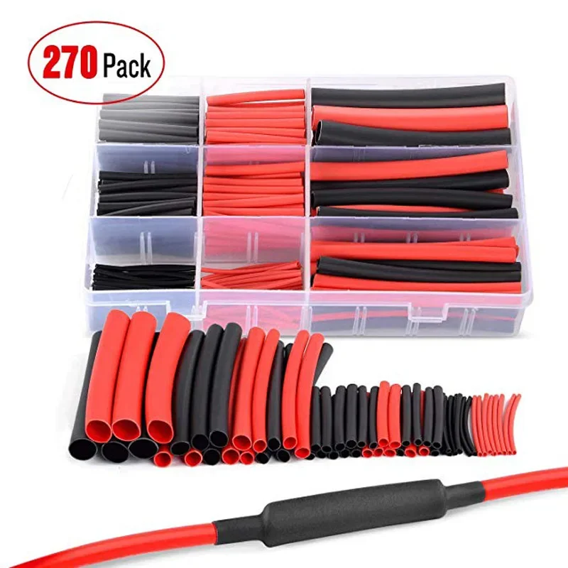 270pcs Boxed 3:1 Red Black Heat Shrinkable Pipe Set High Temperature Flame Retardant Heat Shrinkable Insulating Pipe Set