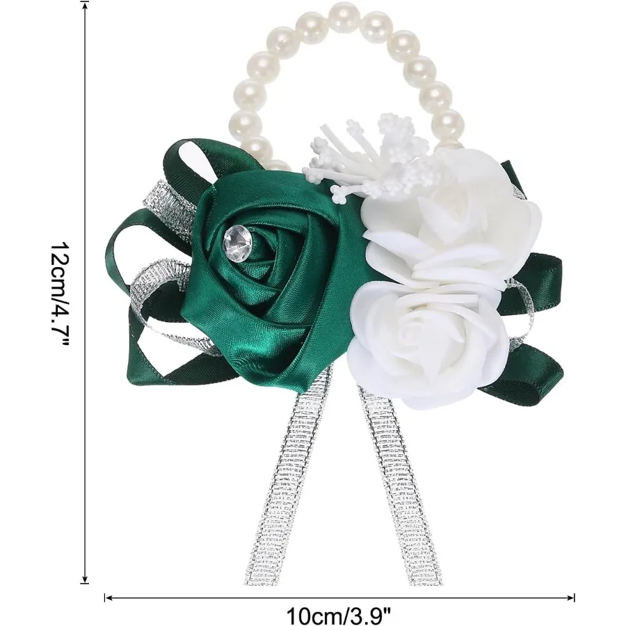 MECCANIXITY Ramillete de muñeca Pulseras de flores artificiales Muñeca rosa Novio Decorativo para ceremonia de boda Fiesta de graduación Anniversario