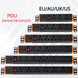 Universal Plug PDU Power Strip Sockets Cabinet High-power 220v 13A 3/4/5/6/7/8 Outlets Overload Protection 2500w EU/UK/US Socket