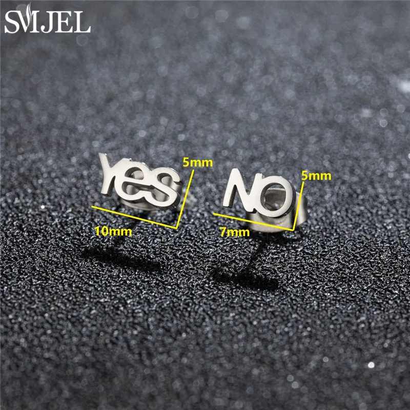 New 2026 Creative Stainless Steel Yes No Letter Earrings for Women Fashion Jewelry Cute Asymmetry Ear Studs Friendship Gift