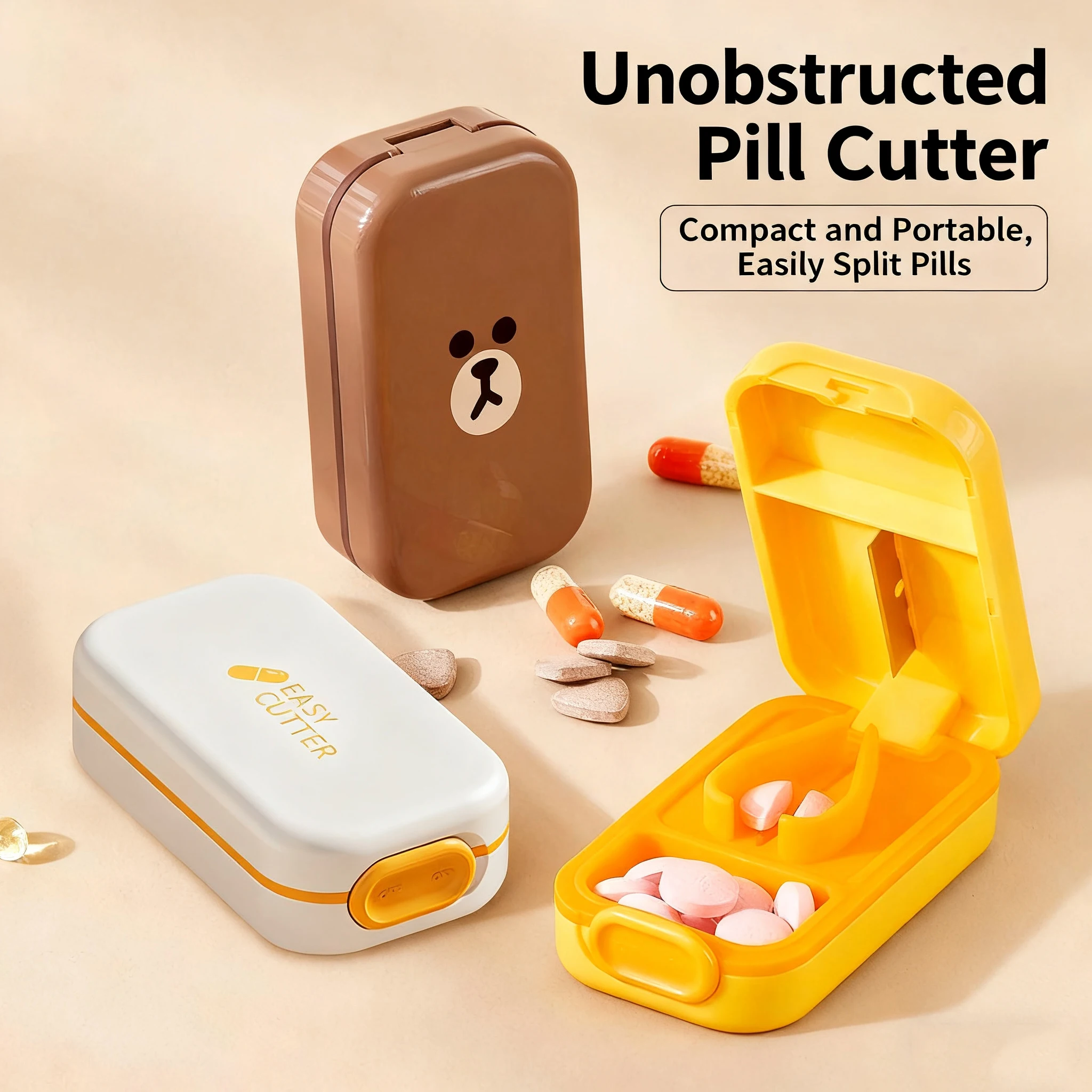 New Pill Cutter with Invisible Storage Box Portable 2 in 1 Mini Drug Tablet Dustproof Divider Organizer Medicine Splitter Holder
