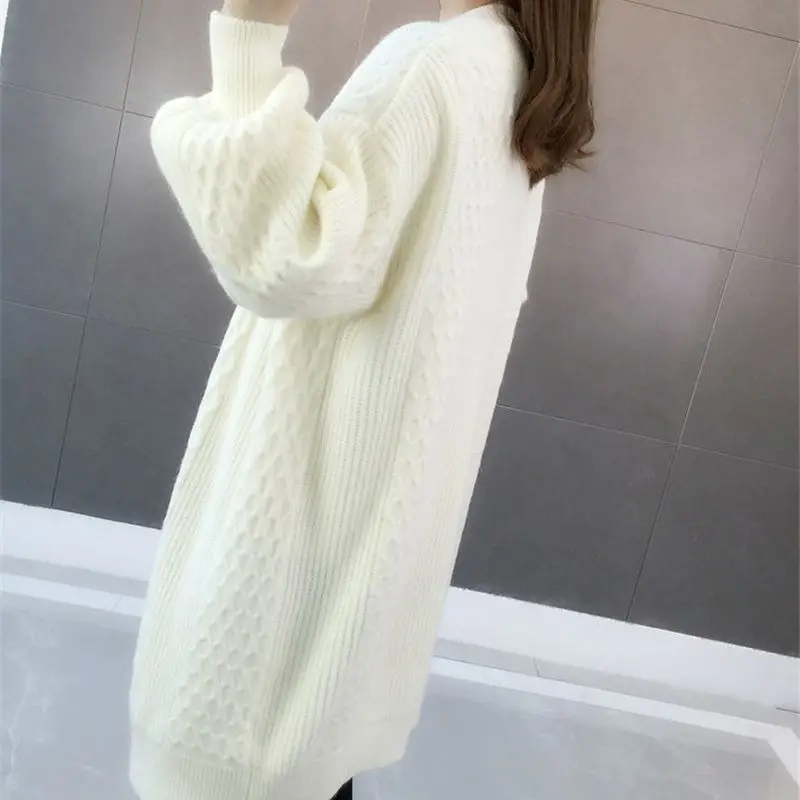 Winter Korean Knit Cardigan Elegant Sweaters Muticolor Soft Thick Coat Long Lantern Sleeve Top Solid Aesthetics Trendy Outerwear