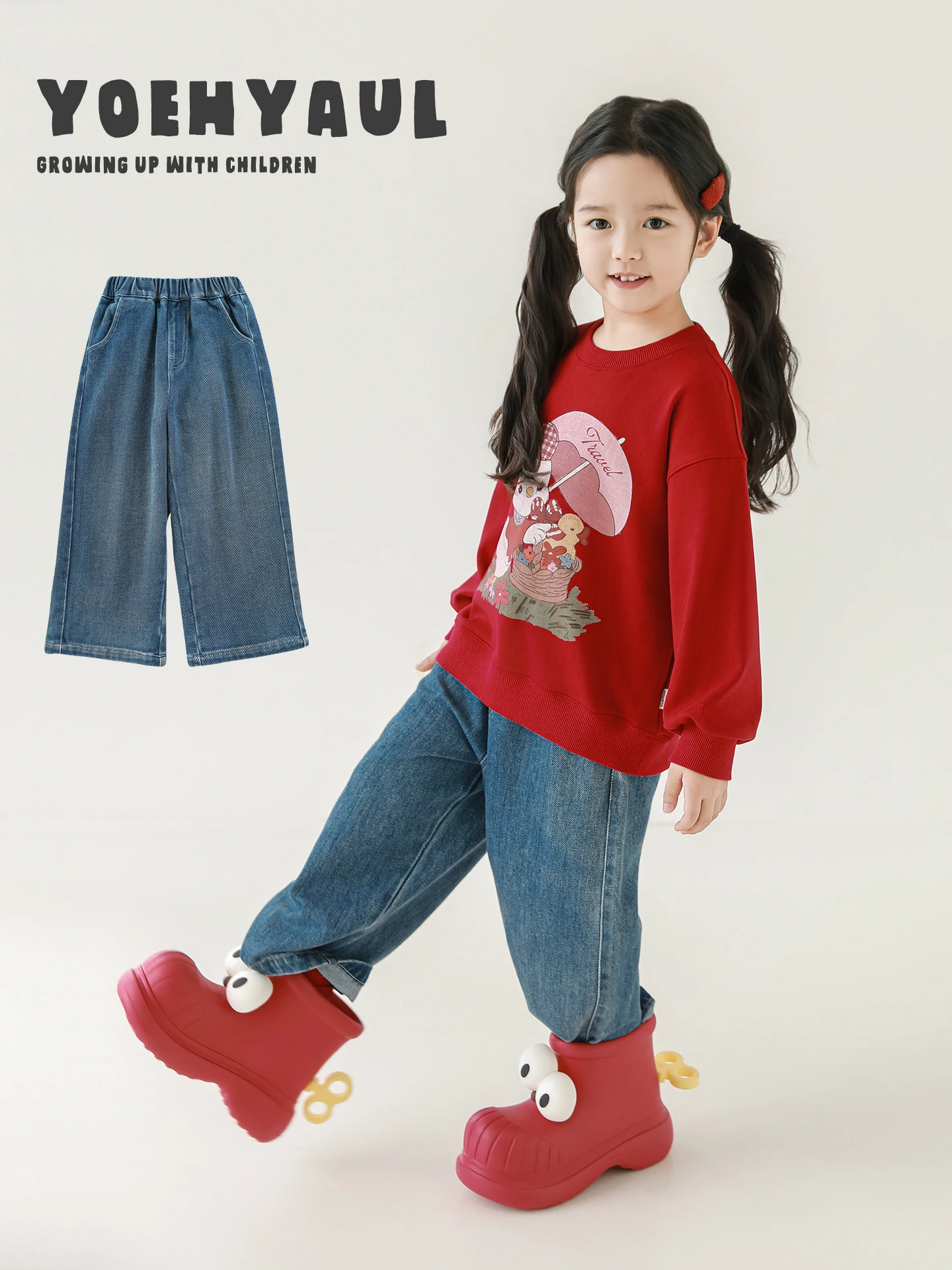 

Джинсы на флисовой подкладке для девочек, осенние игривые милые утягивающие классические универсальные свободные прямые брюки для детей 1, 7 лет