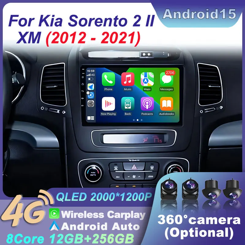 

Для Kia Sorento 2 II XM 2012-2021 беспроводной CarPlay 4G автомобильный радиоплеер навигация Android 15 стерео мультимедийный GPS сенсорный экран