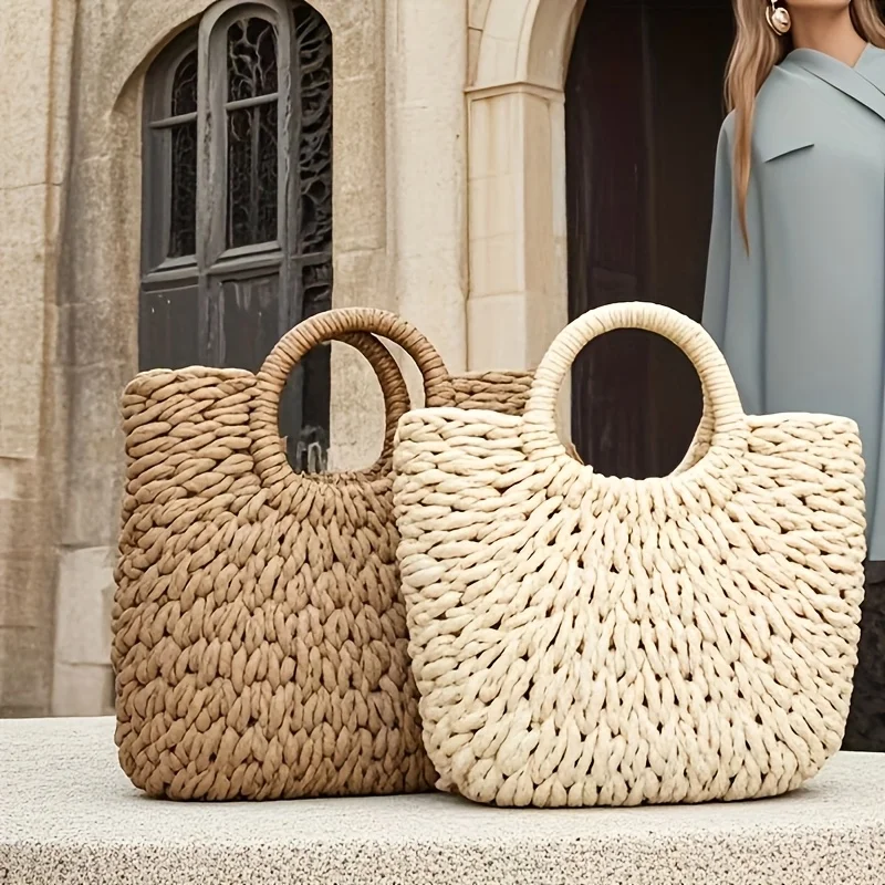 

Сумка-тоут ручной работы, соломенная сумка ручной работы, подходит для летних пляжных путешествий для женских путешествий, праздничная пляжная большая сумка