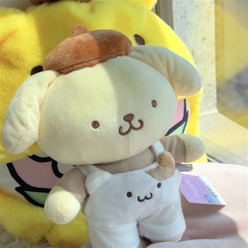 25cm New Detachable Pompompurin Plush Doll Sanrio Overalls Series Cute Wearable Outfit Puppy Stuffed Toy Kids Birthday Gift