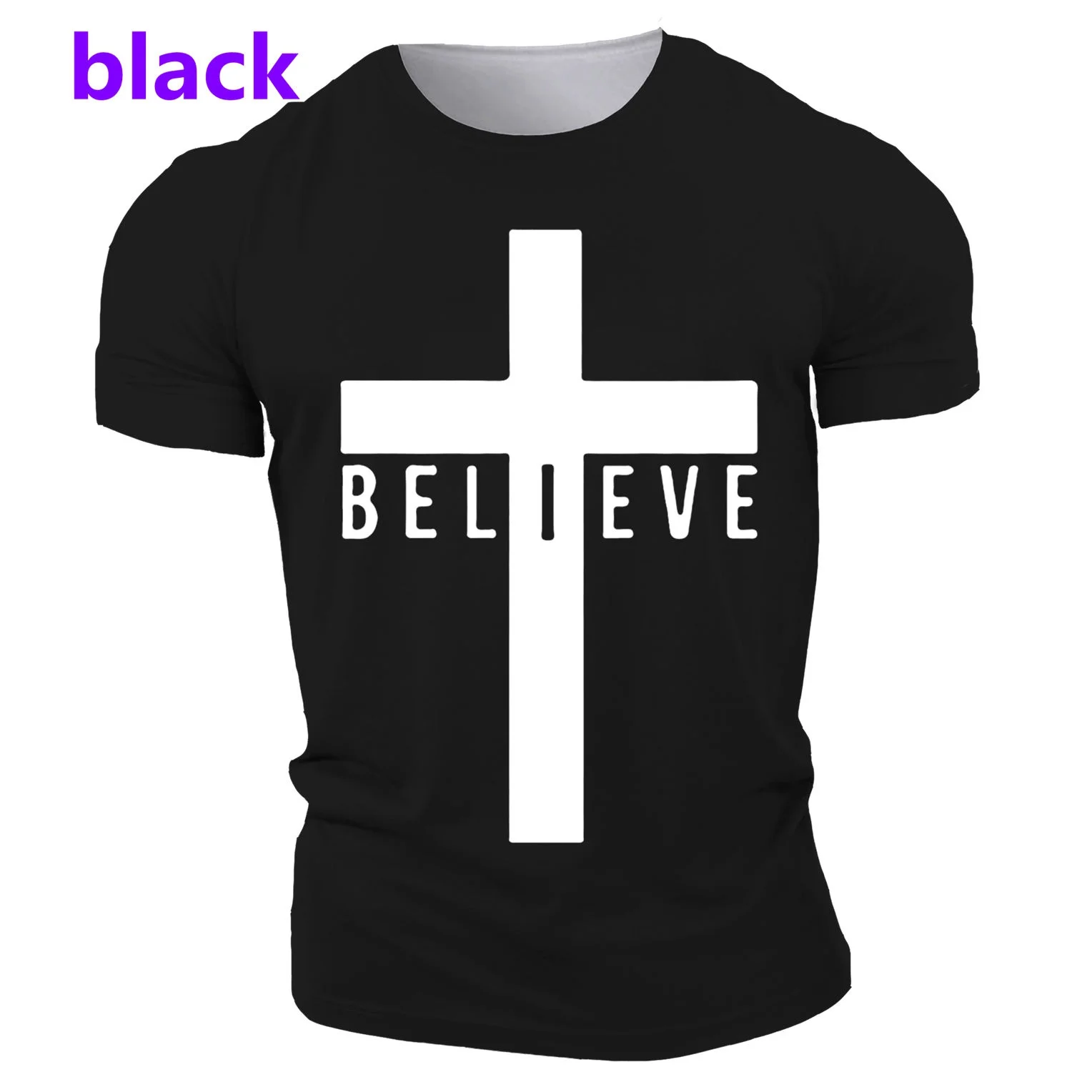 I Believe in God Christian Men\'s Fashion T-shirt 3d Printed Cross T-shirt Jesus Shirt Short Sleeve Top