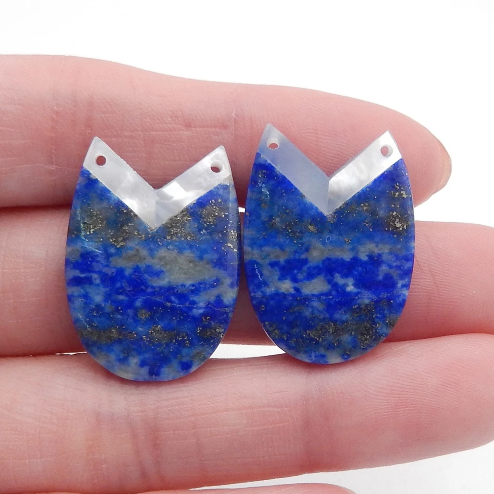 

Lapis Lazuli and Shell Intarsia Gemstone Jewelry Accessories Earrings Bead25x18x3mm5.4g