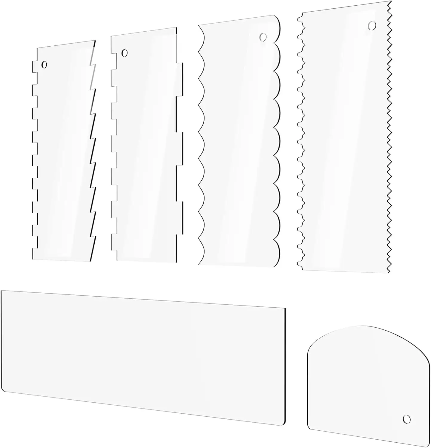 Espátulas para Pastel, 6 Piezas, Acrílico Transparente, Alisador de Glaseado, Juego de Peines Decoradores, Cortador de Repostería para Decoración de Mousse y Crema de Mantequilla