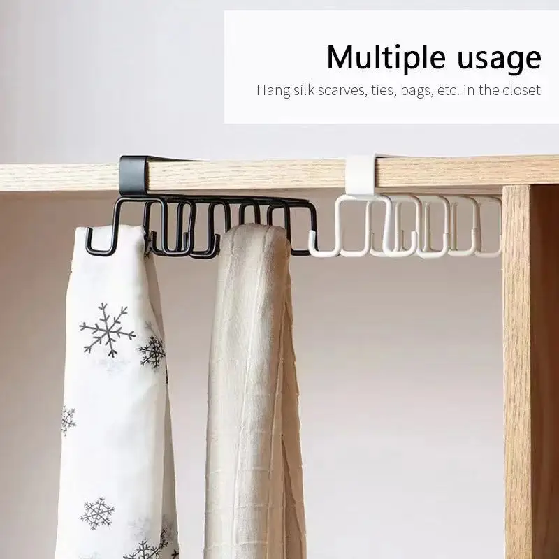 Punch-free Double-row Hooks Kitchen Cupboard Under Shelf Mug Cup Hanger Hook Iron Hanging Rack Holder Kitchen Cabinet Organizer