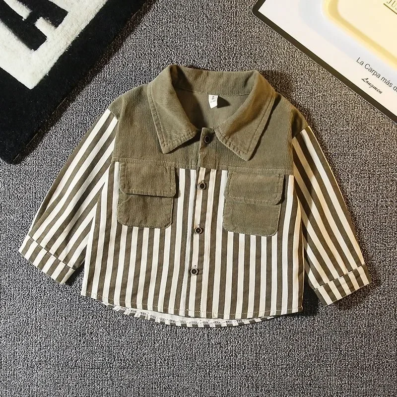

Boys Spring Autumn Kids' Trendy Casual Wear Stylish Boy's Upgraded Shirt Boys' Corduroy Striped Long Sleeve Shirt for Toddlers
