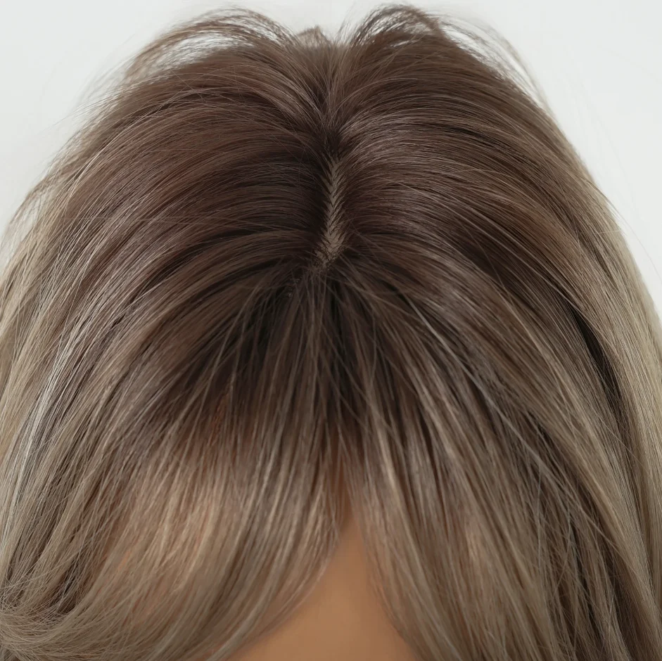Perruques sans colle pré-épilées pour débutants, perruques synthétiques avant en dentelle avec frange, perruques blondes longues couches à racine foncée, perruques Body Wave